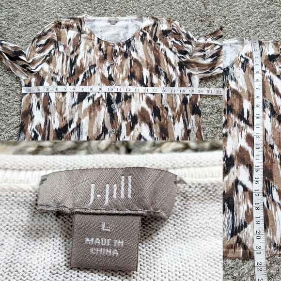 J Jill brown tan abstract linen blend button up cardigan L - Picture 9 of 9